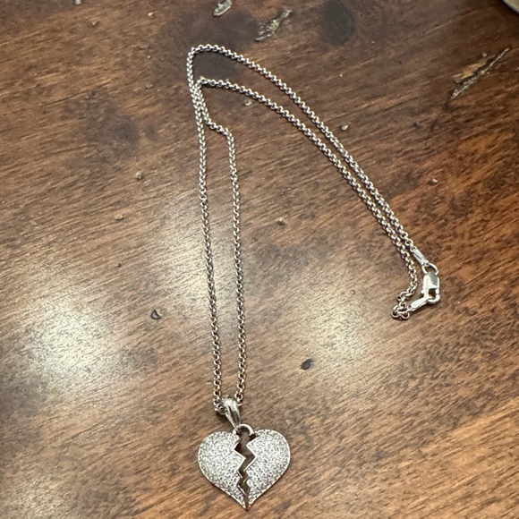 Sterling silver 925 NWT broken heart  pendant w/cubic zirconia on ss link chain - Picture 6 of 9